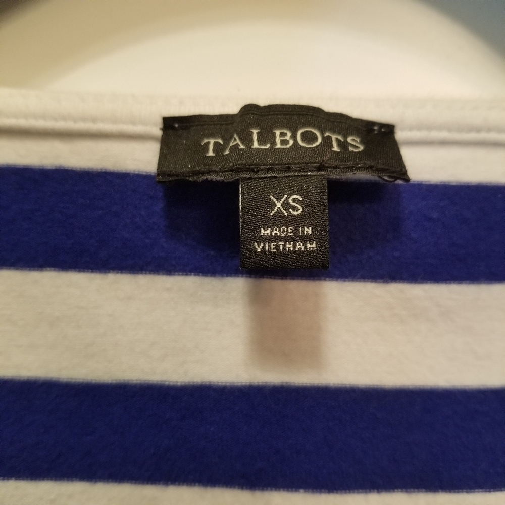 Talbots Blue White Nautical Striped Pearl Beaded Top XS - Picture 7 of 10